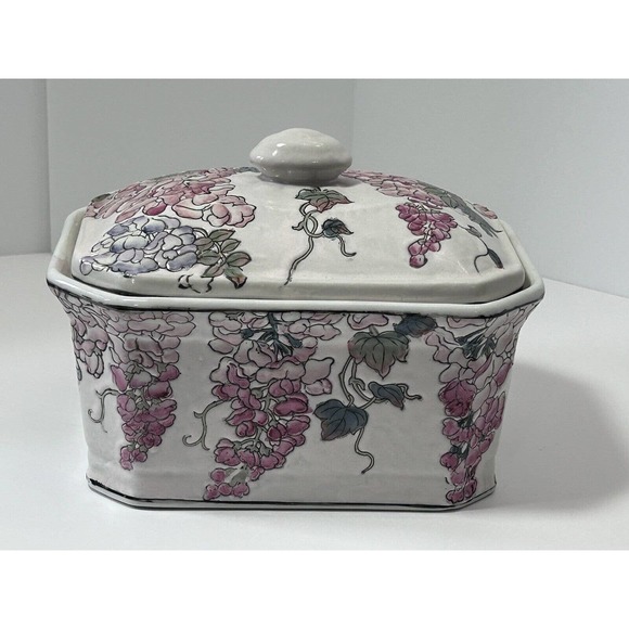 Andrea By Sadek Hand Painted Flowers Porcelain Box With Lid Made In China - Picture 2 of 12
